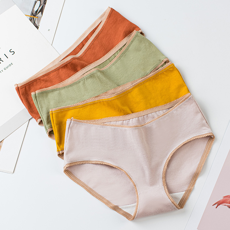 Clearance Sale: Girl's Cotton Underwear, Breathable Lace Trim, Simple Mid-Waist Thin Cotton Student Briefs