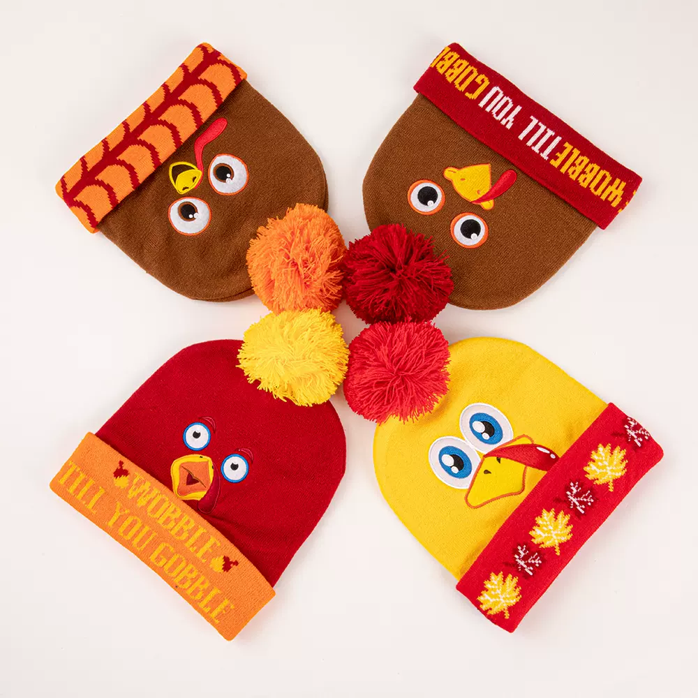 厂家定制 感恩节火鸡针织帽 跨境时尚个性保暖刺绣提花帽 定做