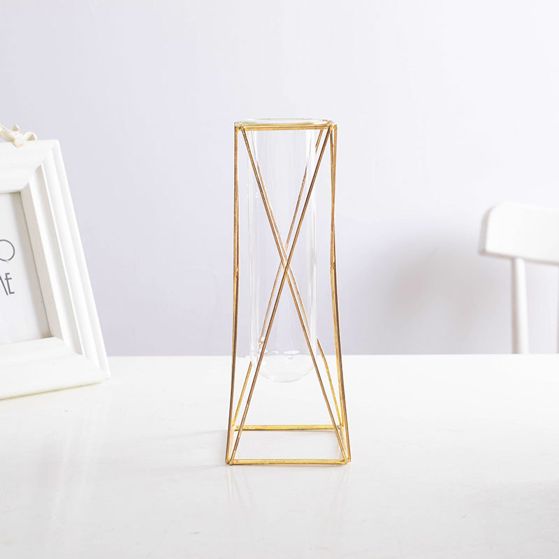 Luz de lujo oro creativo geométrico hierro florero vidrio hidropónico decoración floral Nordic ins decoración Escritorio