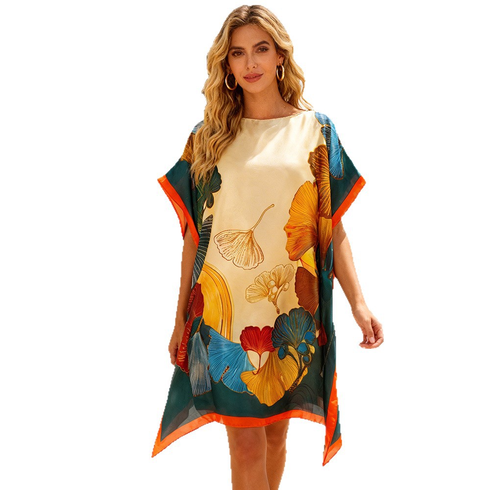 2026 explosión de ropa de moda europea y americana de playa bikini blusa de color brillante falda protectora solar doble color chal