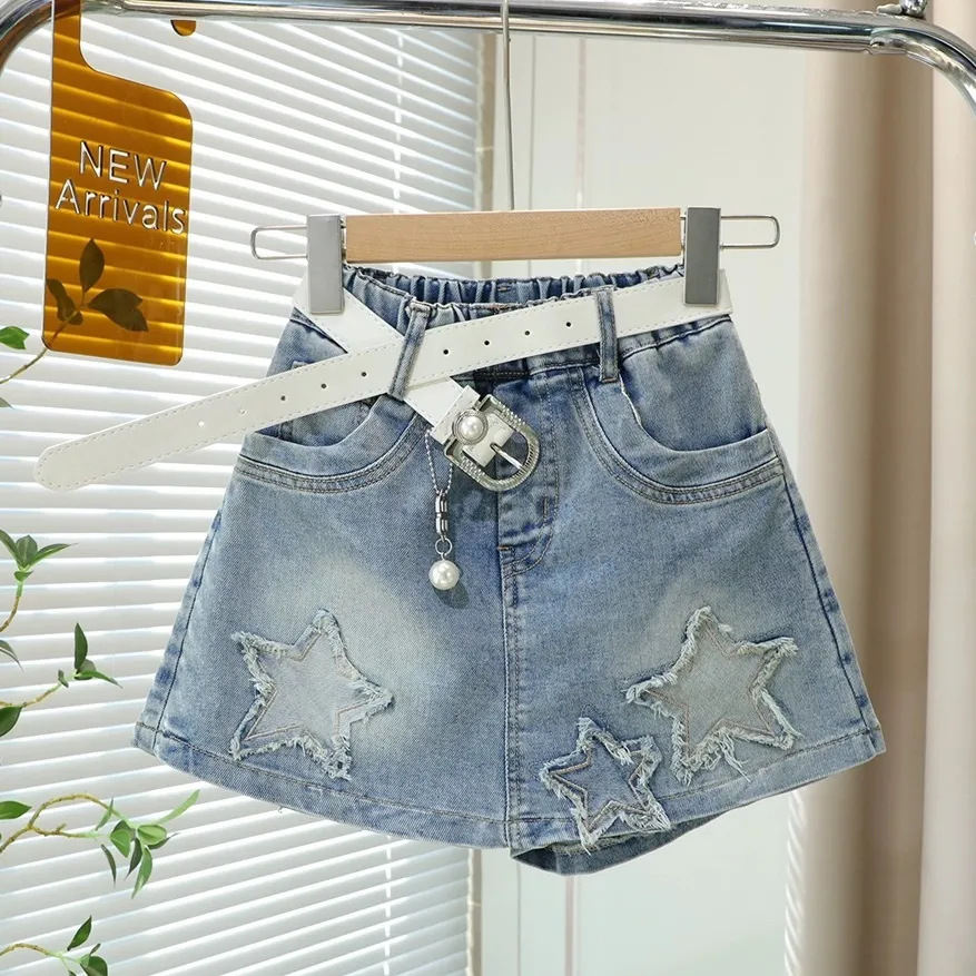 Niña jeans de verano nuevo estilo coreano de moda infantil falso de dos piezas pantalones calientes de estilo extranjero para niños grandes