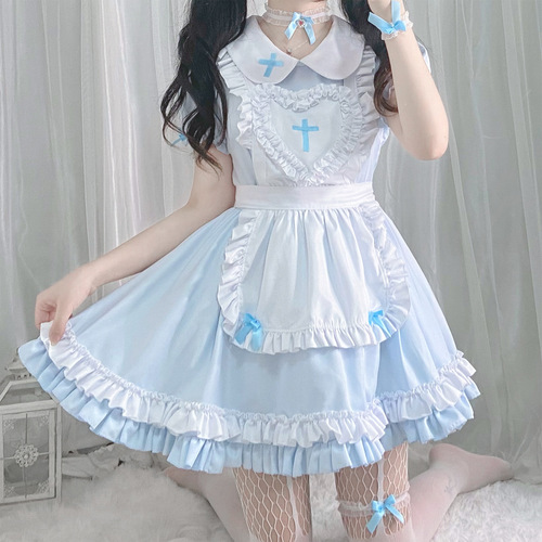 Japanese soft girl Lolita sky blue female cross maid dress Cosplay maid dress women's boss dress