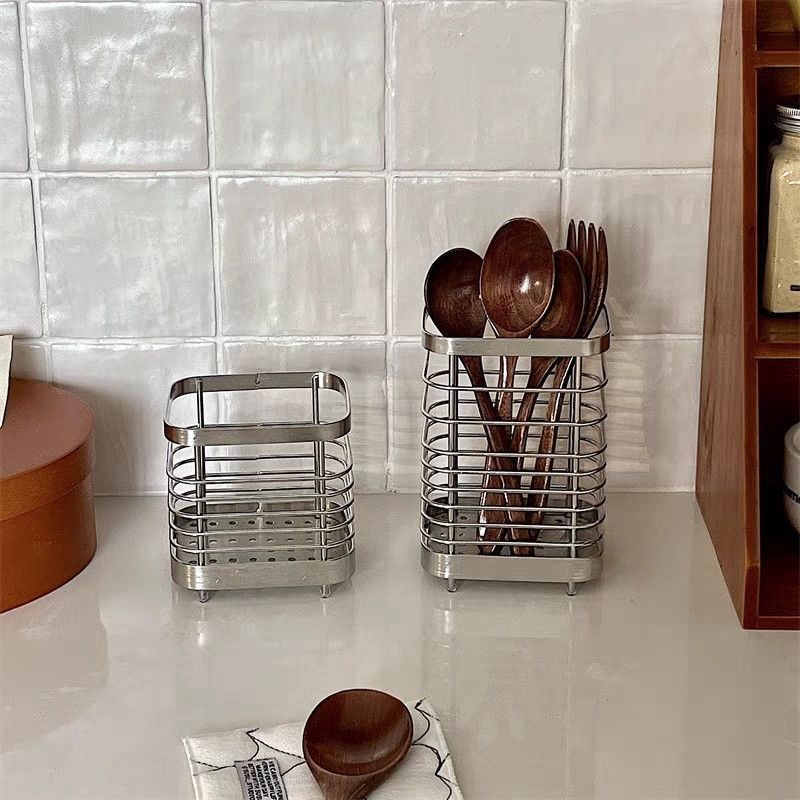 Minimalist kitchen chopstick holder, desktop stainless steel chopstick, fork, and spoon utensil holder with drainage rack, chopstick cage, and utensil storage rack