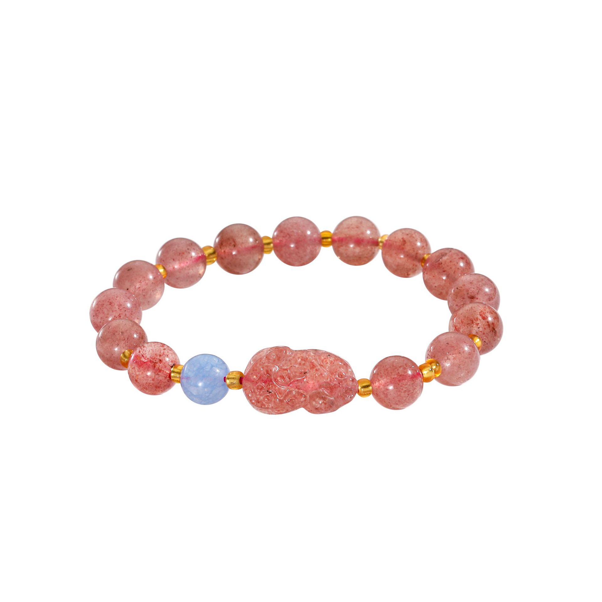 Armband für Frauen Xiaohongshu gleichen Stil Erdbeerkristall rosa Kristall Pixiu Armband natürliche Aquamarin Achat Armband rosa für Frauen_voghion.com
