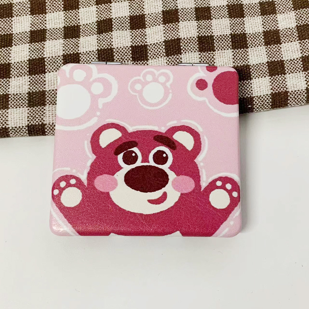 Nuevo perro Pacha osos de fresa doble cara plegable espejo de maquillaje tienda en línea tienda de espejo pequeño fábrica al por mayor