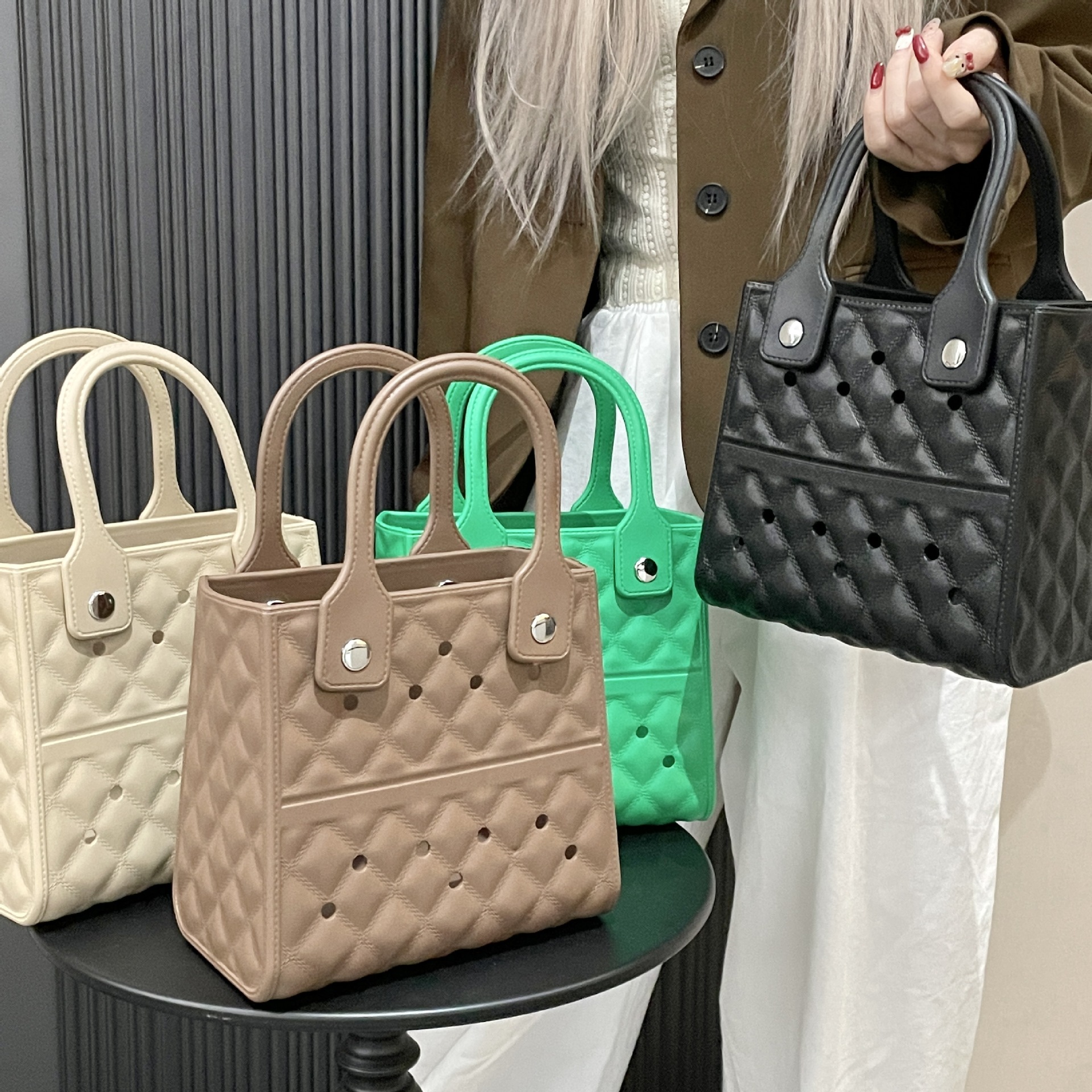 684g Weight Open Closure Type Top Handle Strap Type Square Bag Bags Type Street Occasion EVA Material Solid Color Pattern All Seasons Season Women's Gender Streetwear Style Square Shape Women's EVA Solid Color Streetwear Square Open Square Bag 8