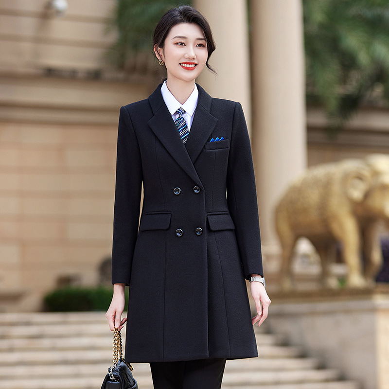 Beauty salon front desk winter coat jewelry shop work clothes stewardess uniform professional woolen coat Women's Mid-length OL