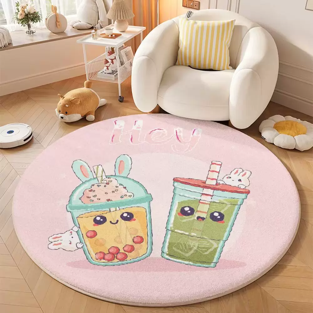 跨境卡通动物地毯批发 加厚仿兔绒圆形地垫 儿童房卧室脚踏垫