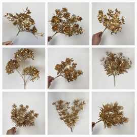 仿真年宵花金色叶子塑料花新年福桶金色尤加利蝴蝶兰婚礼家居假花