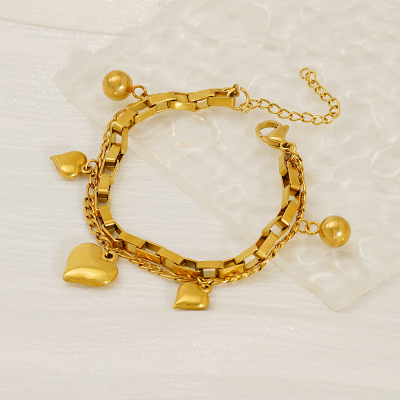 Estilo de moda europeo y americano amor doble pulsera de oro laminada de acero inoxidable chapado en oro doble pulsera no desvanecida joyas de mujer