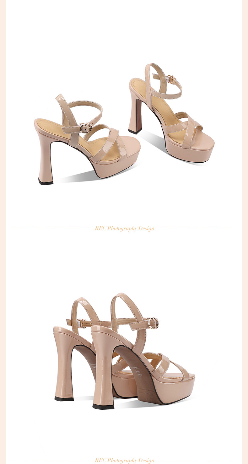 Sandal cao gót nữ hở mũi quai ngang đế dày phong cách Hàn Quốc — đen chi tiết 5