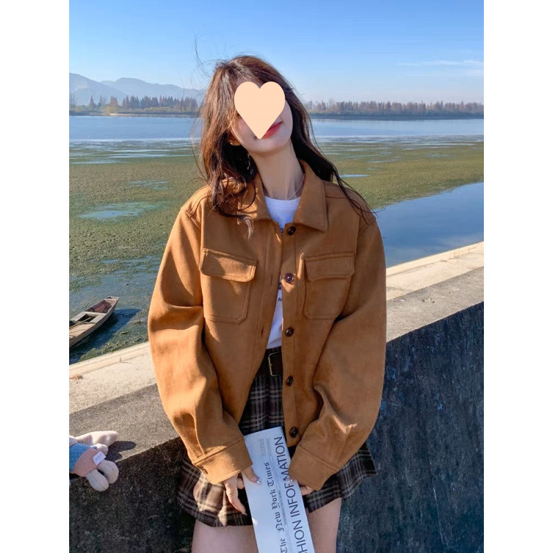 2025春秋新型美ラード鹿の毛皮のコートの女性の小さいサイズのレトロなカジュアルなゆったりしたショートジャケットの上着|undefined