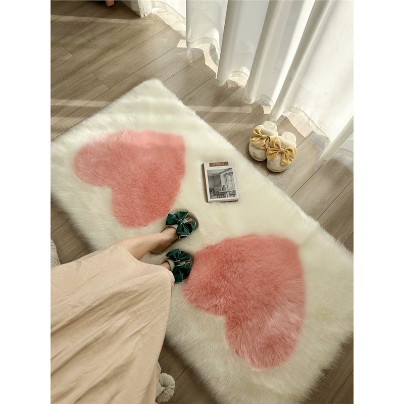 Прикроватный ковер из искусственной шерсти, розовый плюшевый коврик в форме сердца, свадебная комната, комната дочки, милое одеяло с эркером, подушка для дивана в форме сердца