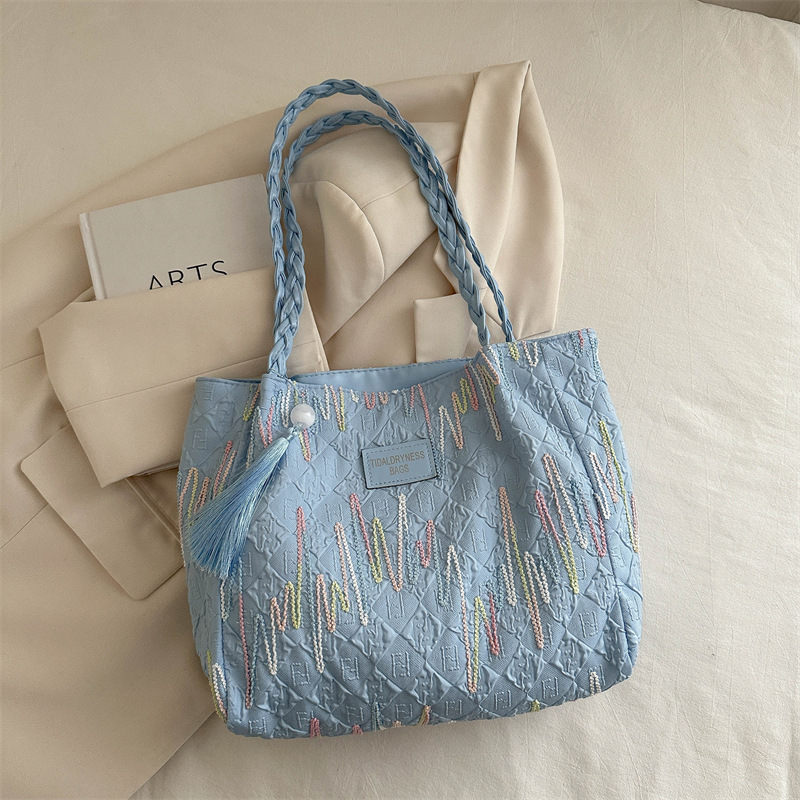 Bolso de gran capacidad para mujeres 2024 verano nuevo bolso de viaje de lona de color contrastante rayas de hombro amplio bolso debajo de la axila