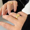 Classic fashionable golden ring for beloved stainless steel, European style, internet celebrity, on index finger