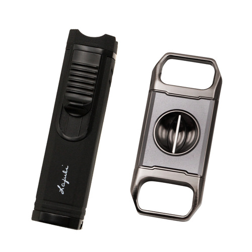 Lafuli Cigar Lighter Snow Plus Scissors V-Shaped Portable Punch Straight to Flame Gift Set