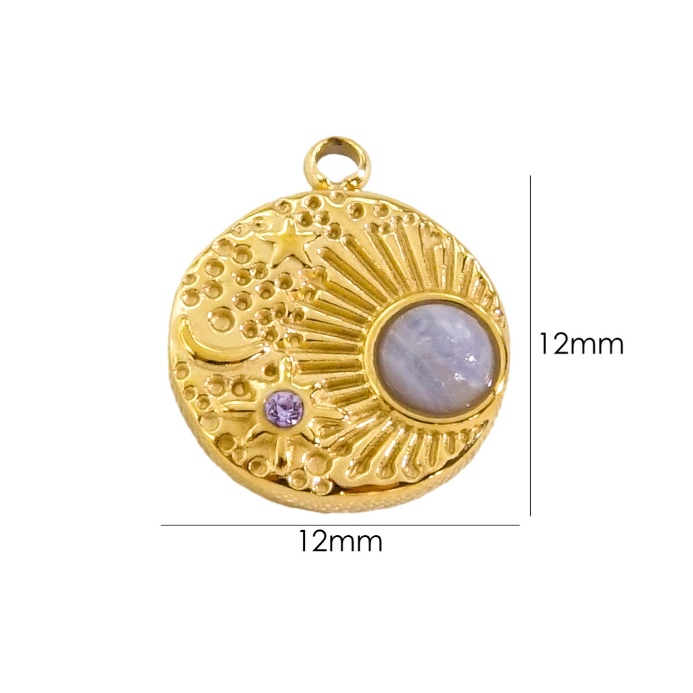 10 PCS/Package 304 Stainless Steel Natural Stone Zircon 14K Gold Plated Sun Star Beads display picture 16
