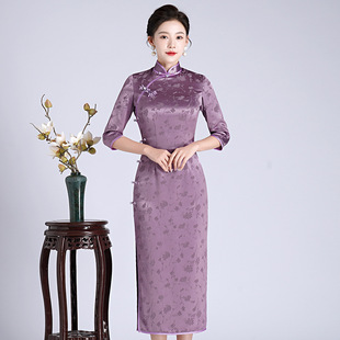 Chinese Style Stand Collar Cheongsam Dress for Women Spring 2023 New New Chinoiserie Retro Slimming Look Long Skirt