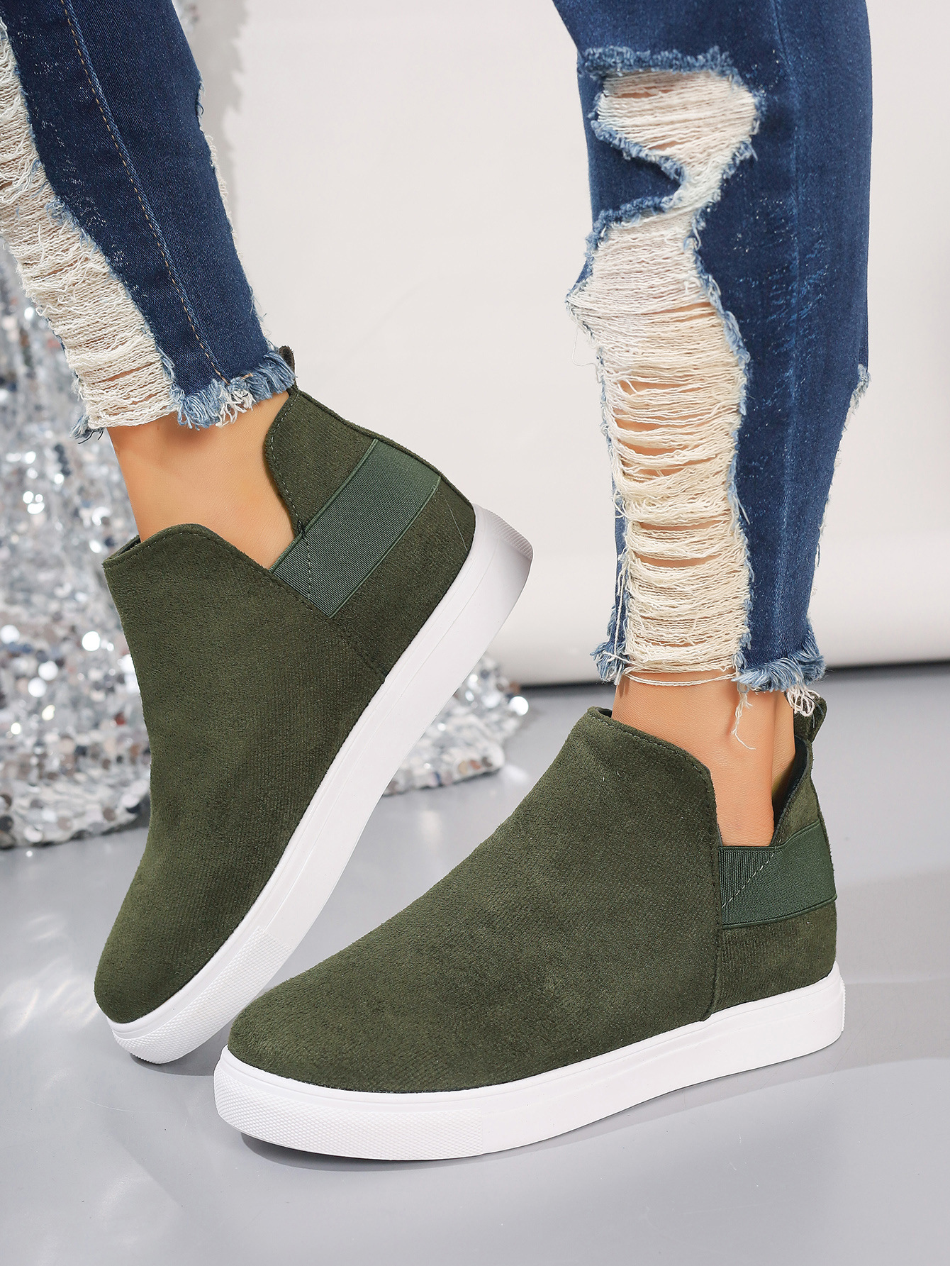 Large size women's shoes flat inside increase elastic casual sports shoes flat single shoes_voghion.com