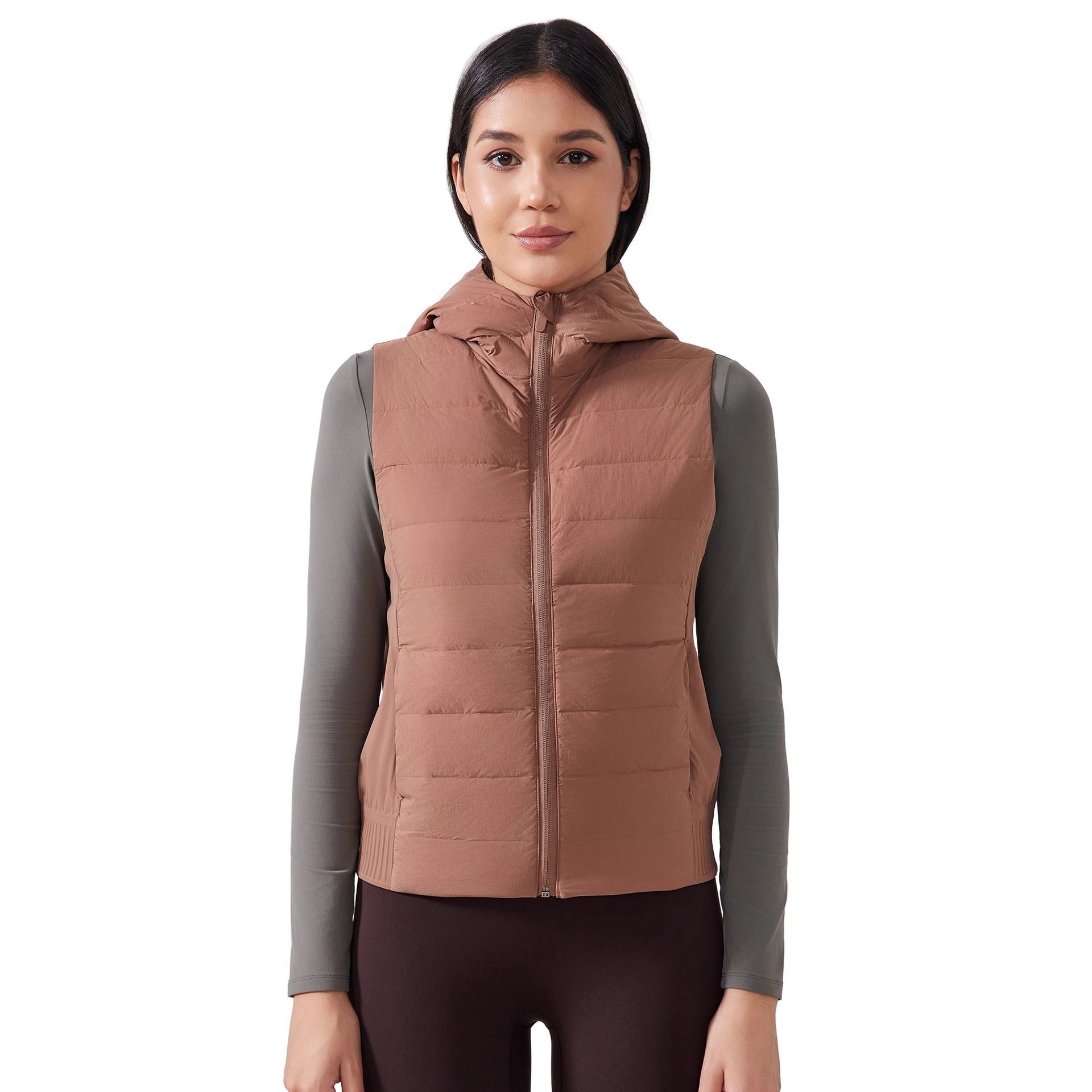 Exportación de comercio exterior Europa y América chaleco de pluma con capuchón caliente ligero de moda universal hombro deportivo de bicicleta chaqueta de fitness