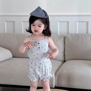 宝宝衣服薄款夏装2025夏季新款韩版童装女童吊带衫花边短裤套装