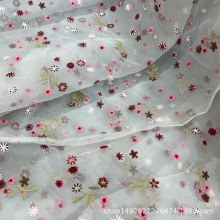 新品软网刺绣蕾丝欧根纱绣花面料 碎花DIY公主裙服装蕾丝面料