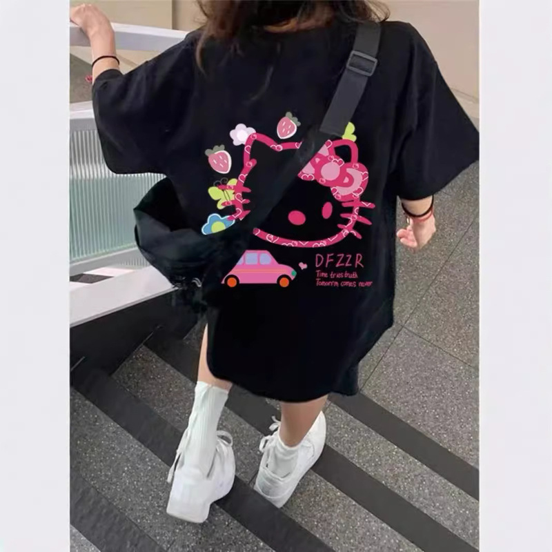 200g Cotton Cartoon Printed Short-sleeved T-shirt Women's Summer New Design Niche Loose Lazy Style Half-sleeved T-shirt 200g Cotton Cartoon Printed Short-sleeved T-shirt Women's Summer New Design Niche Loose Lazy Style Half-sleeved T-shirt