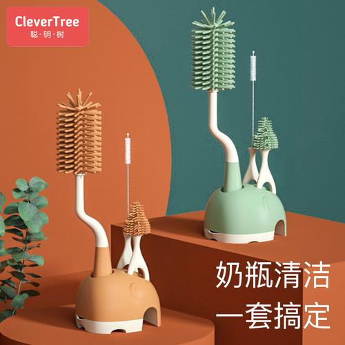Silicone bottle brush baby pacifier brush straw brush 360 degree rotating cup cleaning tool cleaning with base