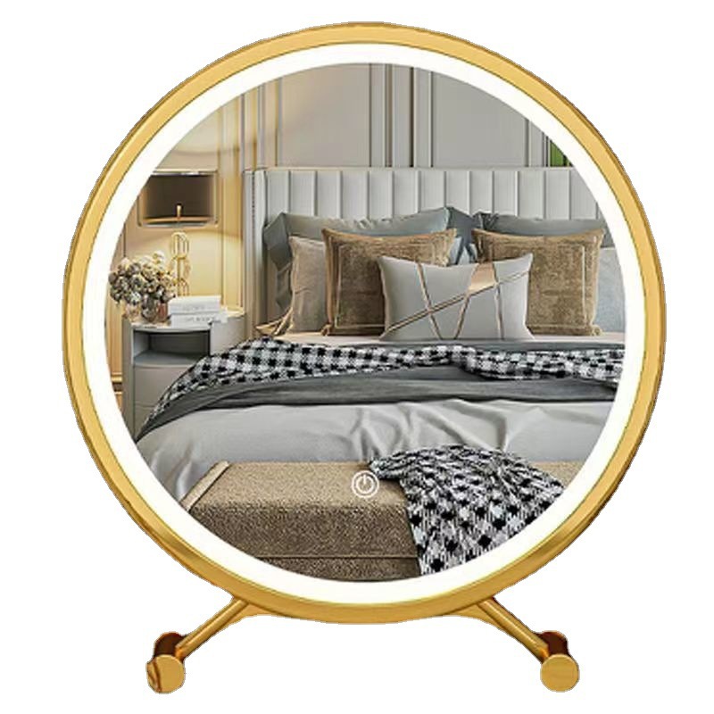 Espejo de maquillaje inteligente de escritorio con iluminación de dormitorio de chicas escritorio de escritorio crema de viento rosa espejo de tocador