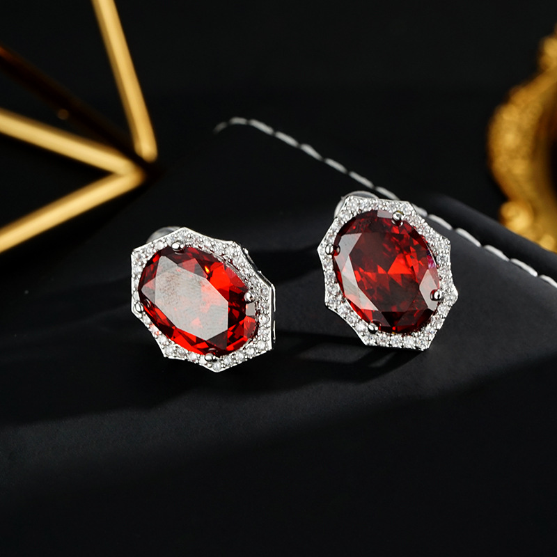 Retro square red fashionable stone inlay with zircon