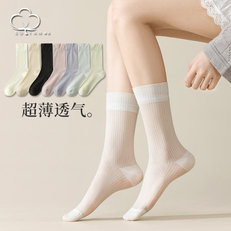 襪子女夏季薄款中筒寬口鬆口月子襪女士透氣冰冰襪長筒長襪超薄襪