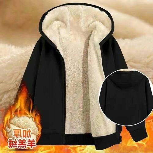 Men's winter warm sheepskin-lined padded coat loose pants set, fashionable top with thermal hoodie