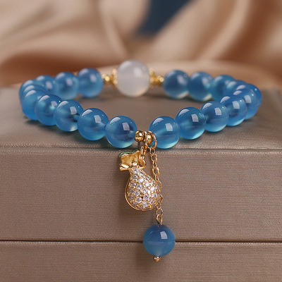 Celebridad en línea estilo étnico diseño original corazón ágata pulsera femenina caqui Ruyi Yanyuan caqui colgante pulsera