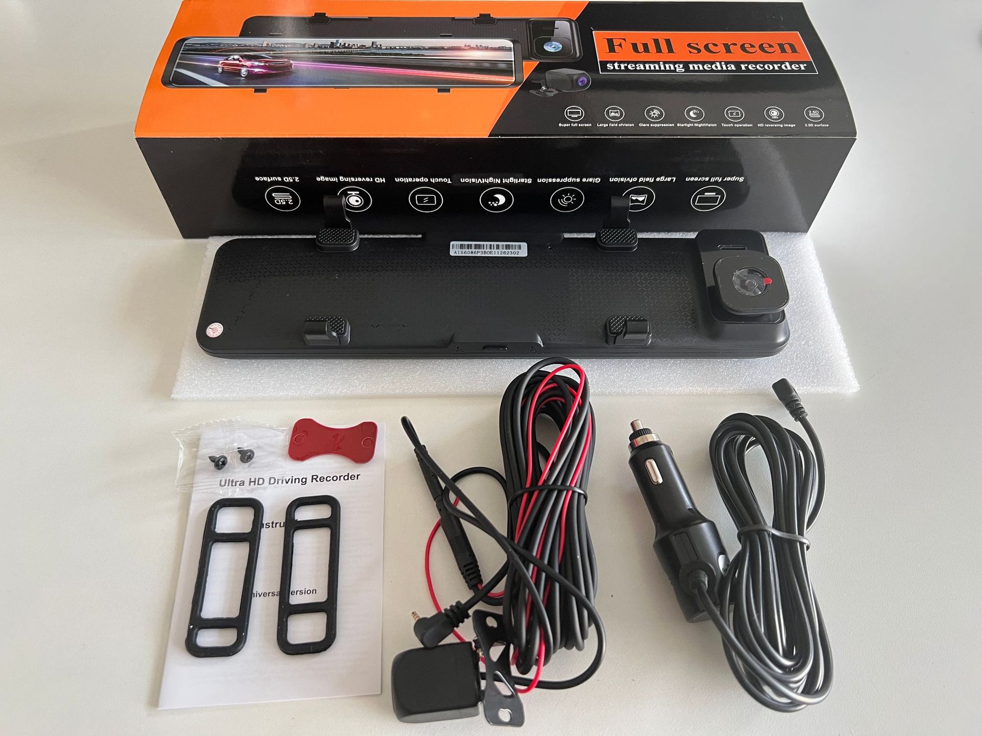Cross-border 12-inch 4K +1080P front and rear double recording rearview mirror driving recorder with WiFi dash cam