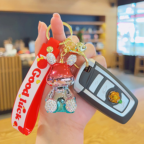 Diamond Rabbit Cute Keychain Pendant Wholesale Cartoon Car Keychain School Bag Pendant Creative Diamond Gift