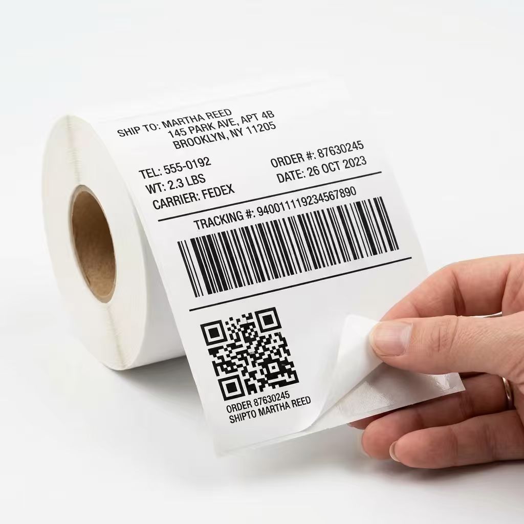 Tres papel de impresión de código de barras autoadhesivo termosensible 100*100*150*80*60*7020 papel de etiqueta térmica en stock