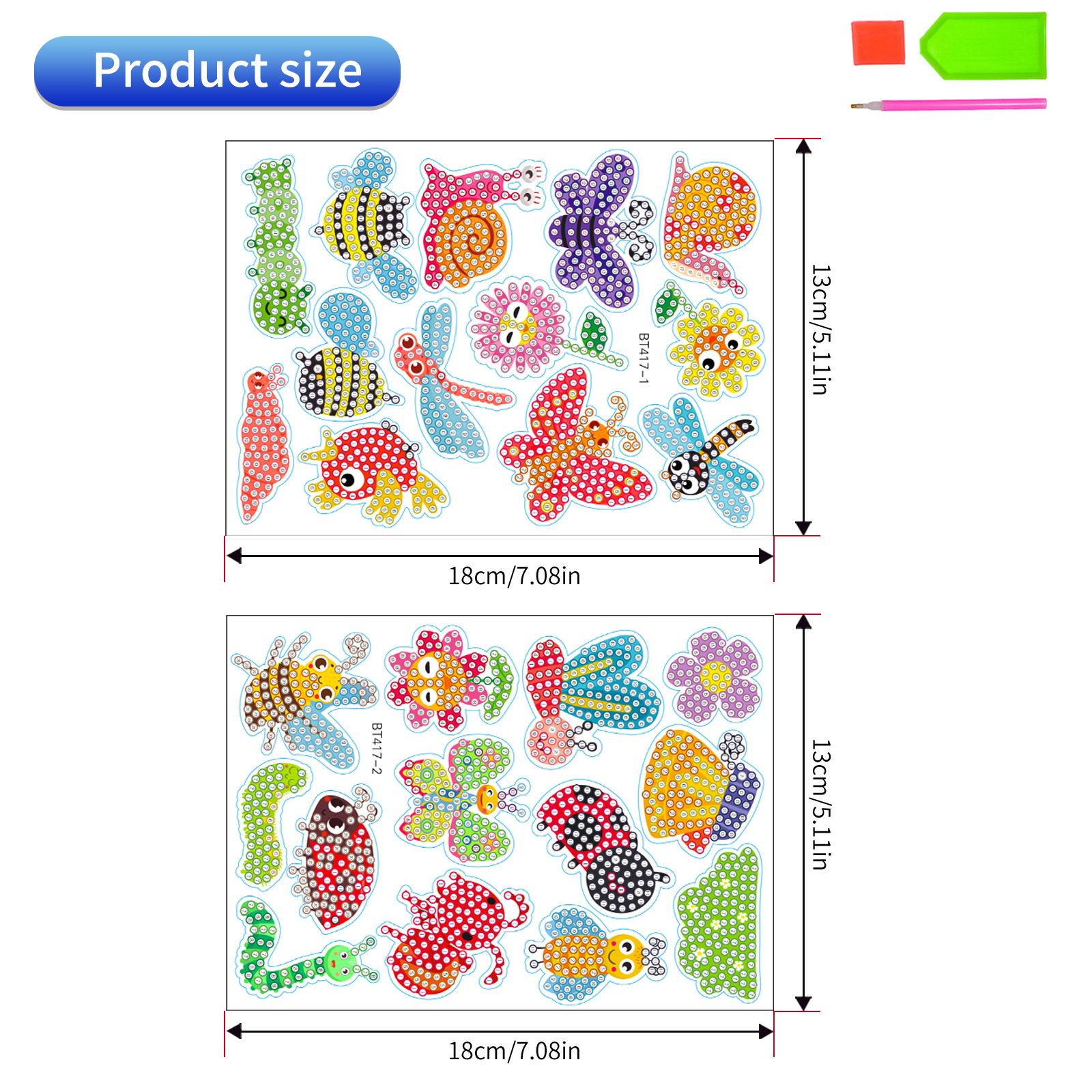 Venta caliente de dibujos animados pequeño insecto diamante pintura libre pegatinas DIY ladrillo pintura Pegatinas de pared hecho a mano 5d cristal brillante diamante