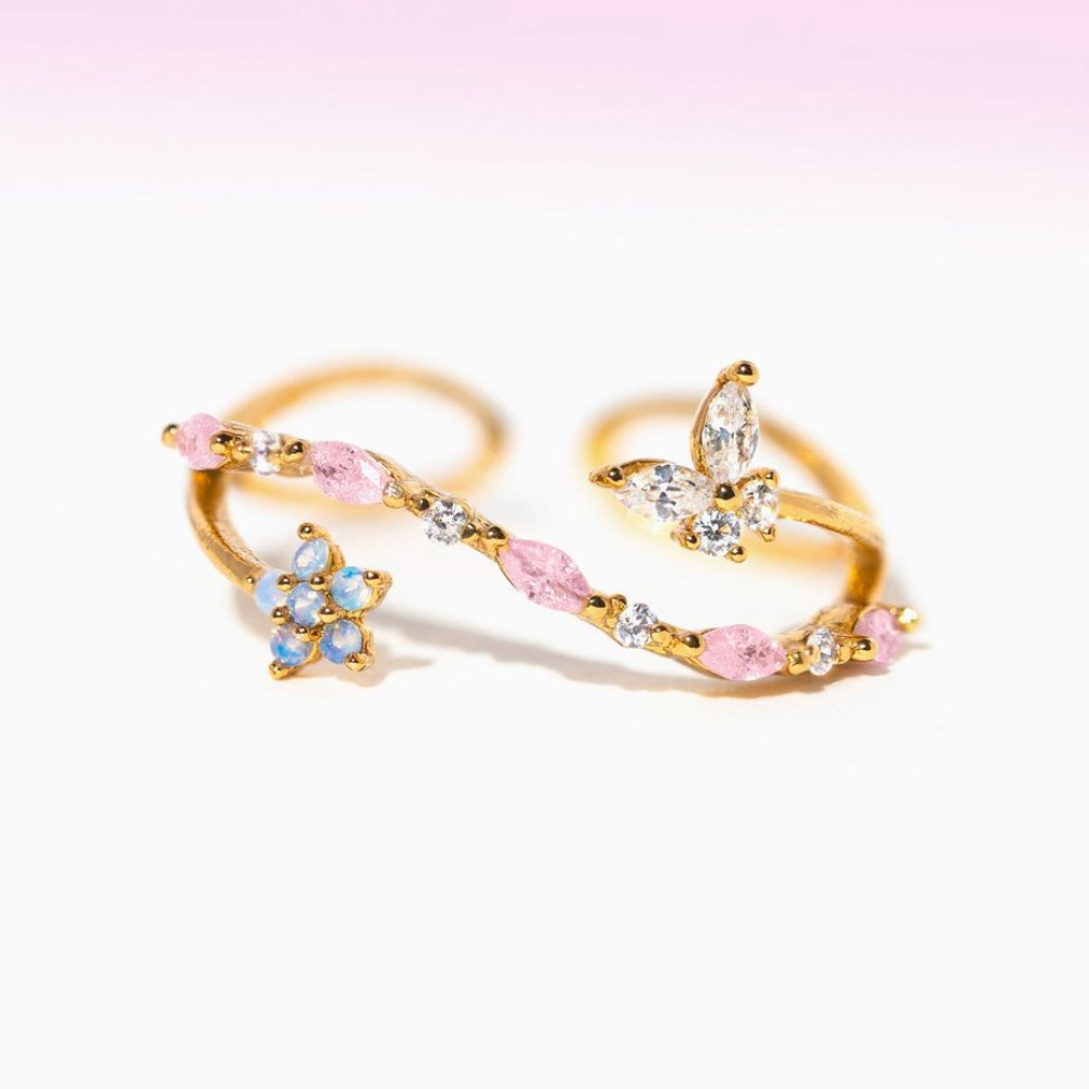 Women's Gender Inlay Design Copper Inlay Heart Shape Butterfly Zircon Open Rings