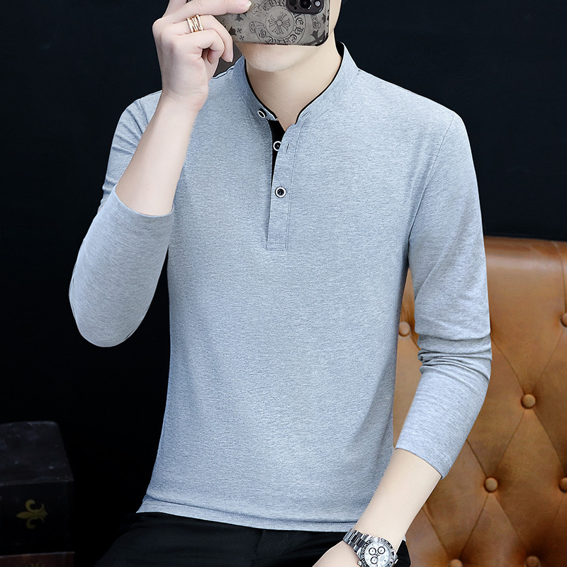 Camiseta polo de manga larga para hombres 2024 primavera nuevo algodón casual moda de color sólido camiseta delgada juvenil camiseta base