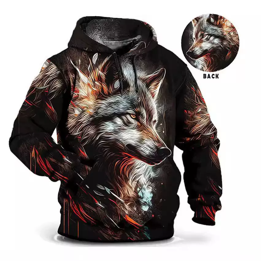 跨境外贸3D动物图案日常经典休闲男式街头连帽衫连帽卫衣数码印花