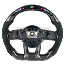适用于奔驰AMG W205 W204老改新LED翻毛皮碳纤维方向盘