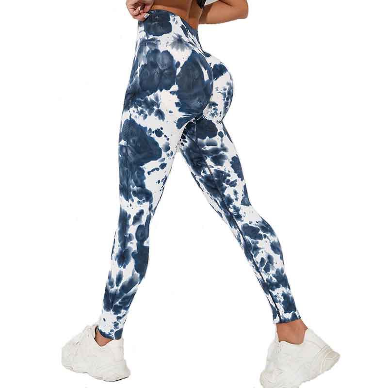 Versión gruesa talla S 200g + sin costuras pantalones de yoga de la aptitud de las mujeres Pantalones deportivos tie-dyed tie-float Hip-lifting pantalones Leggings