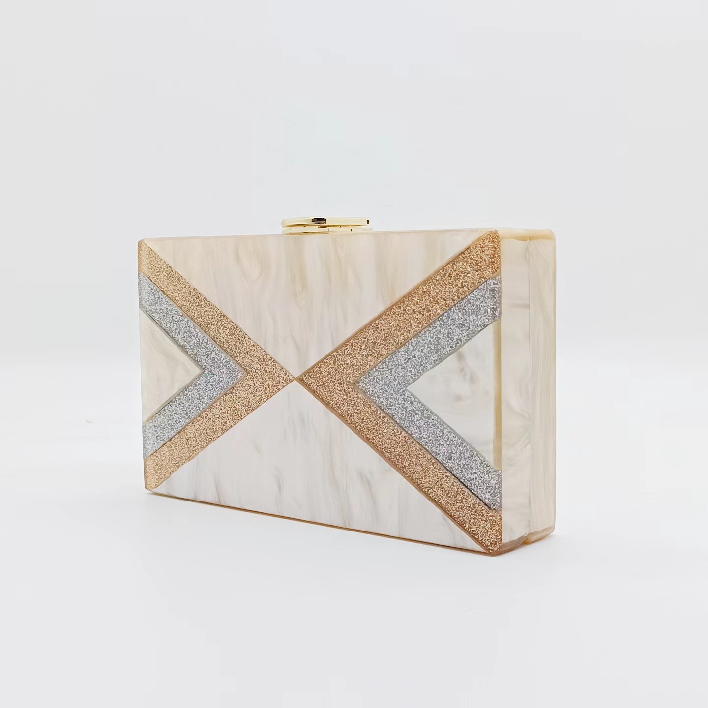 Elegante borsa a tracolla in acrilico da donna, design geometrico, finitura perlata, per feste serali, matrimoni, pochette da sera con giunture geometriche e piastra di perle._voghion.com