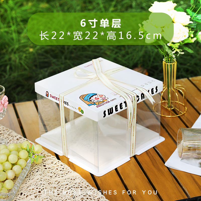 Caja de pastel de cumpleaños caja de embalaje transparente 6 6 6 8 8 10 + 12 pulgadas Individual doble de tres capas simple fondo engrosado