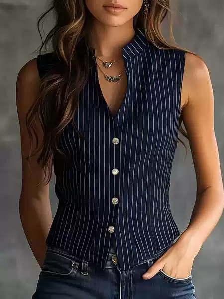 Cross-Border Foreign Trade Amazon Women's Clothing 2026 Spring/Summer New European and American Style Striped Sleeveless Shirt Slim-Fit Vest