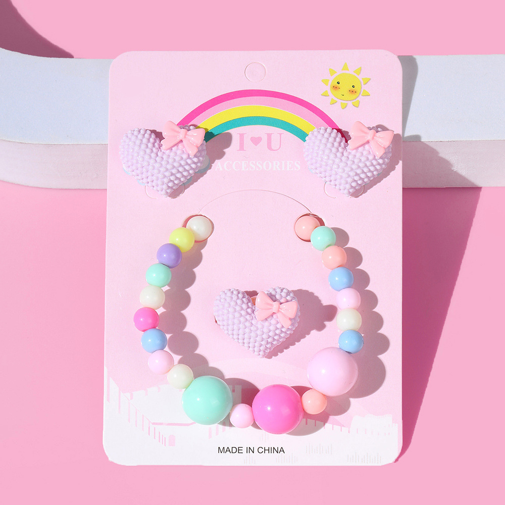 1 Jeu Mode Forme De Cœur Plastique Perlé Filles Anneaux Des Boucles D'oreilles Collier display picture 1