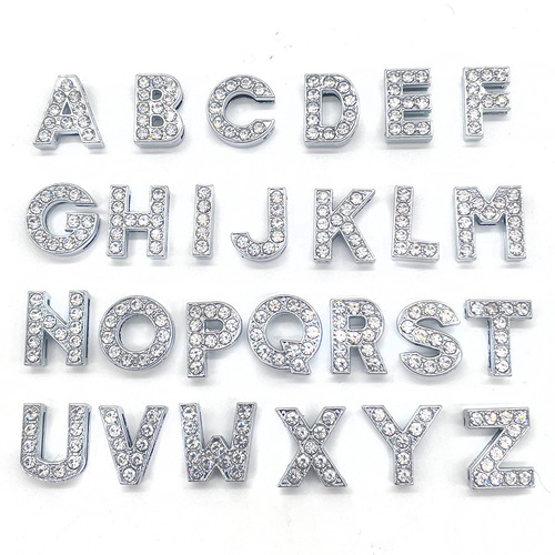 Crystal Diamond Alloy Letter Croc Shoe Shoe Buckle Shoe Flower Silver Letter Cross-Border Amazon Croc Shoe Decorative Buckle