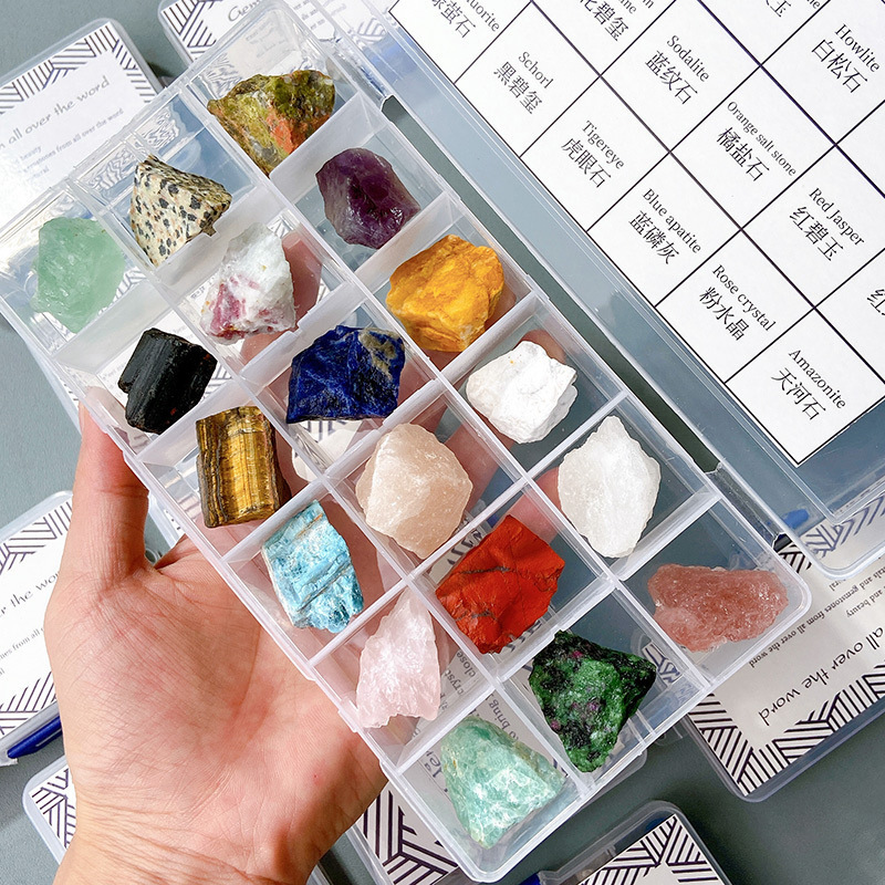 Natural Crystal Raw Stone Specimen Set Box Crystal Raw Ore Mineral Crystal Blind Box Children's Gift Popular Science Teaching