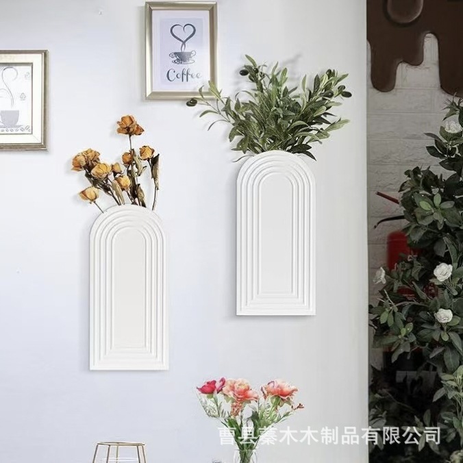 ボヘミアンスタイルの花瓶、木製の壁飾り、吊り下げ式の花瓶、ドライフラワー、シンプルなスタイルの家の装飾、壁面収納|undefined