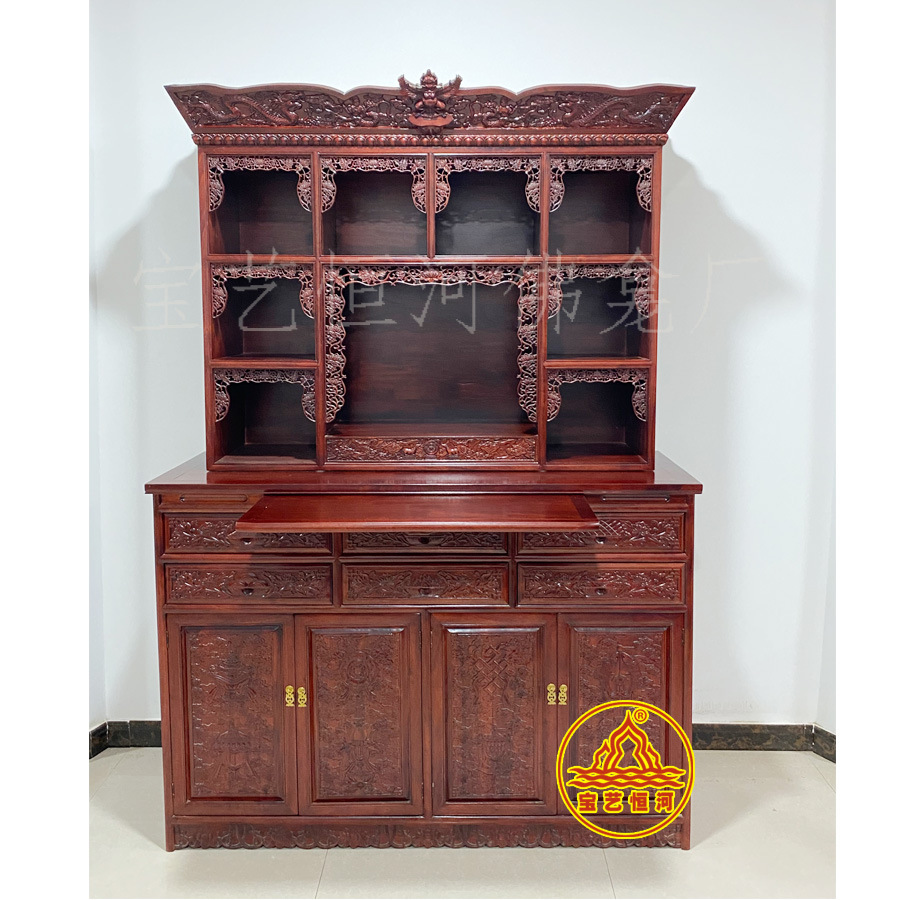 Solid Wood Carved Xizang-Style Buddhist Shrine Camphor Wood Tantric Furniture Offering Table Buddhist Altar Home Ready-Made Multi-Position Buddhist Cabinet